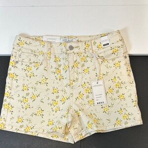 Judy Blue denim cream and yellow floral print mid-rise shorts women’s large